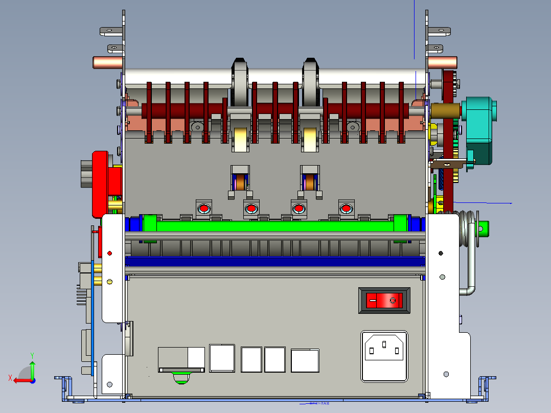 上下光源一体磁敏式三槽捻钞轮2口纸币清分机 Creo可编辑后视图