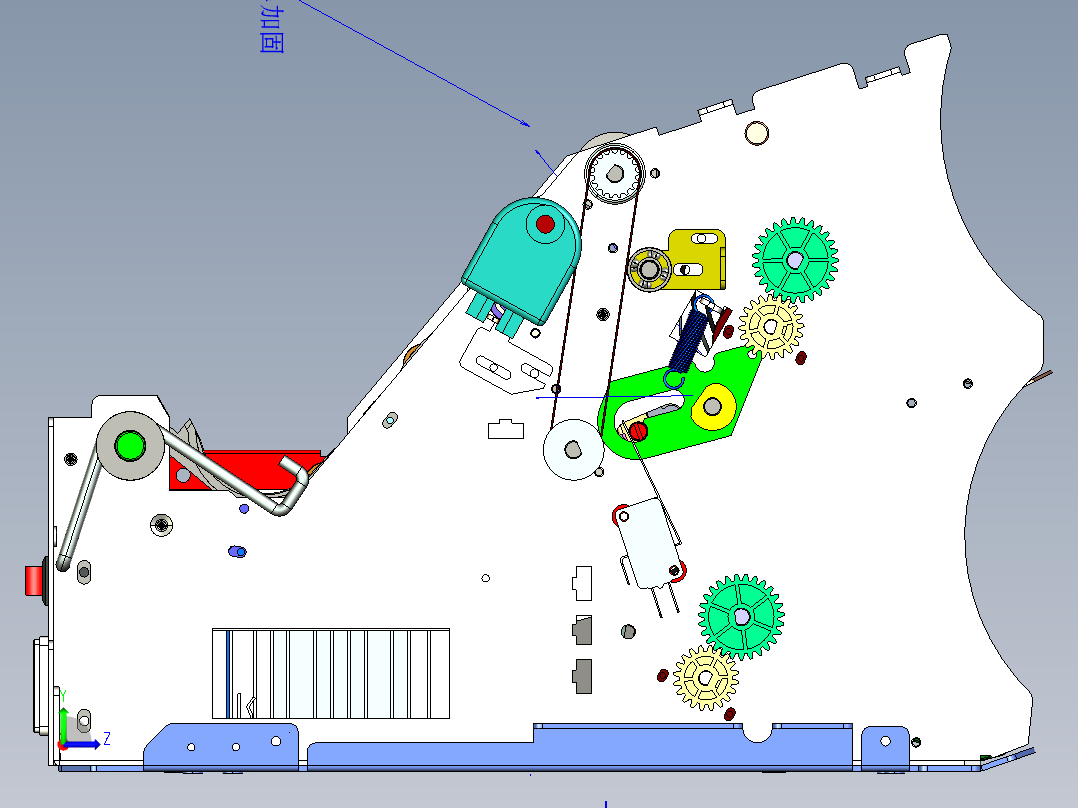 上下光源一体磁敏式三槽捻钞轮2口纸币清分机 Creo可编辑左视图