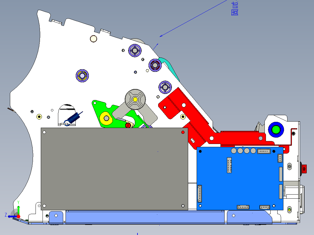 上下光源一体磁敏式三槽捻钞轮2口纸币清分机 Creo可编辑右视图