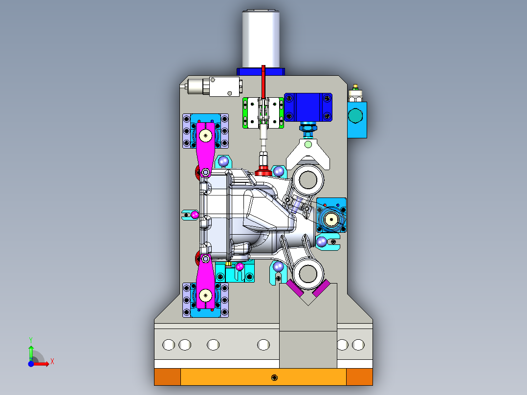 壳体双工位液压夹具前视图