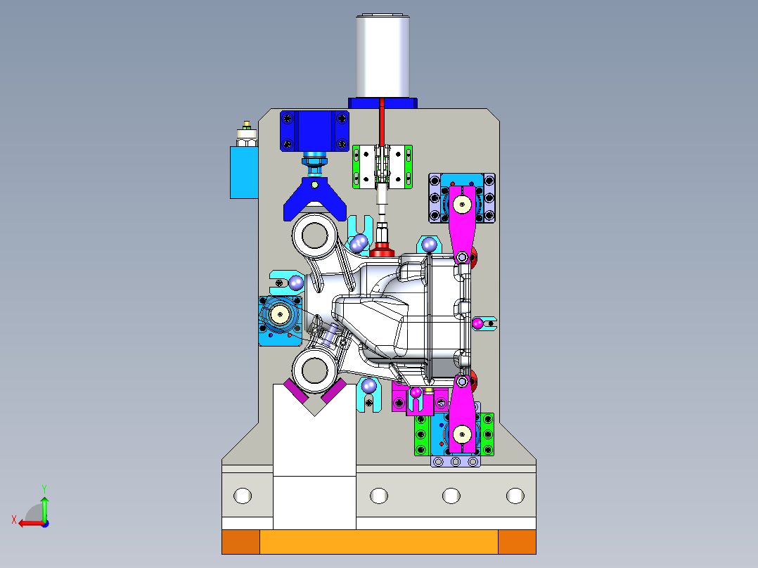 壳体双工位液压夹具后视图