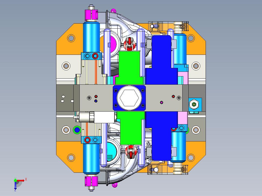 壳体双工位液压夹具俯视图