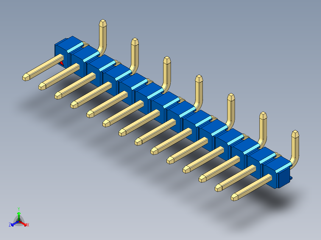 彩色公排针 100mil 2.54mm 系列-DS1022_blue_14p_100mil_Type_SMT_R2_rev1.0主视图