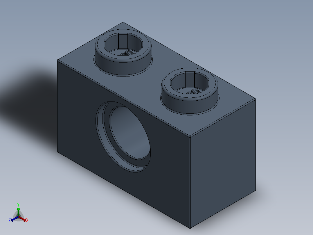 乐高机械组积木（横梁）-4225435 - 3700 Sand Blue Technic Brick 1 x 2 with Hole正等轴测图