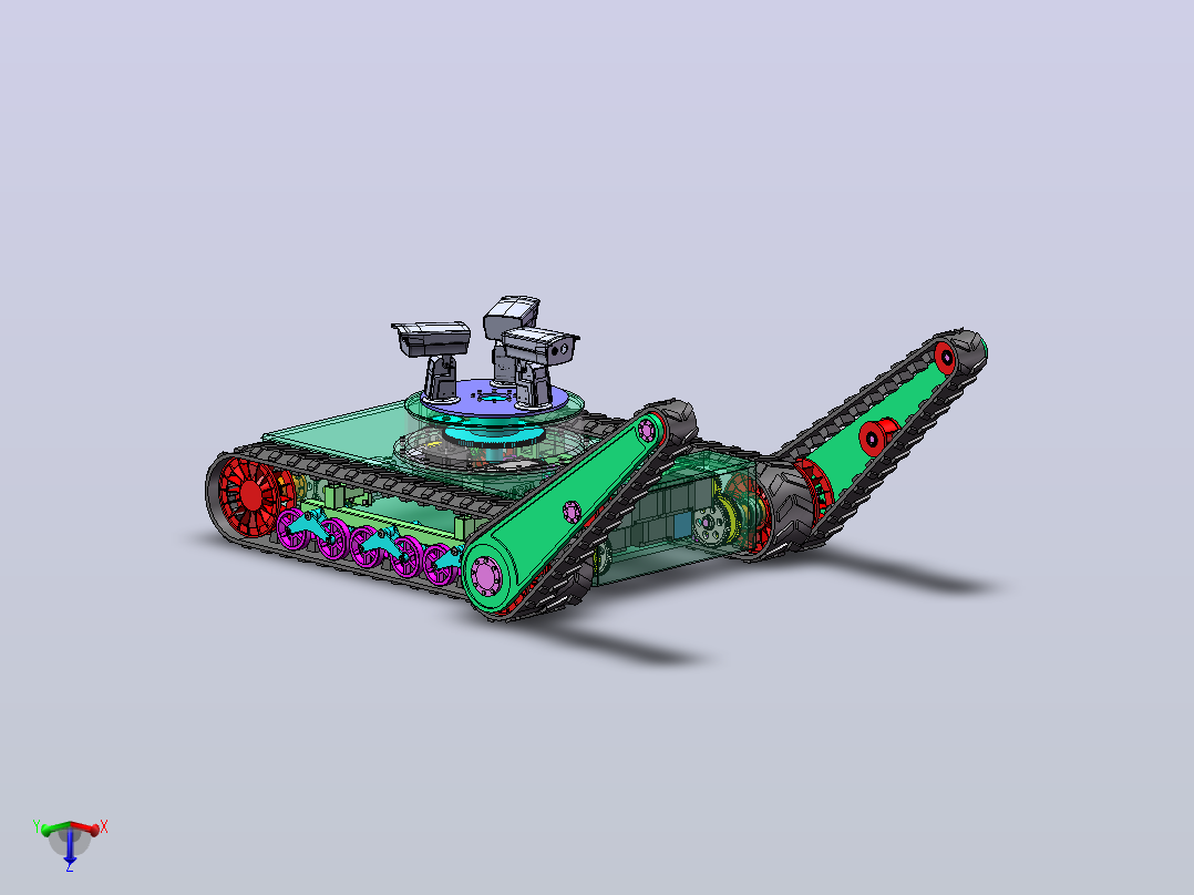 履带式越障机器人设计（SW+CAD+说明书+matelable仿真）主视图