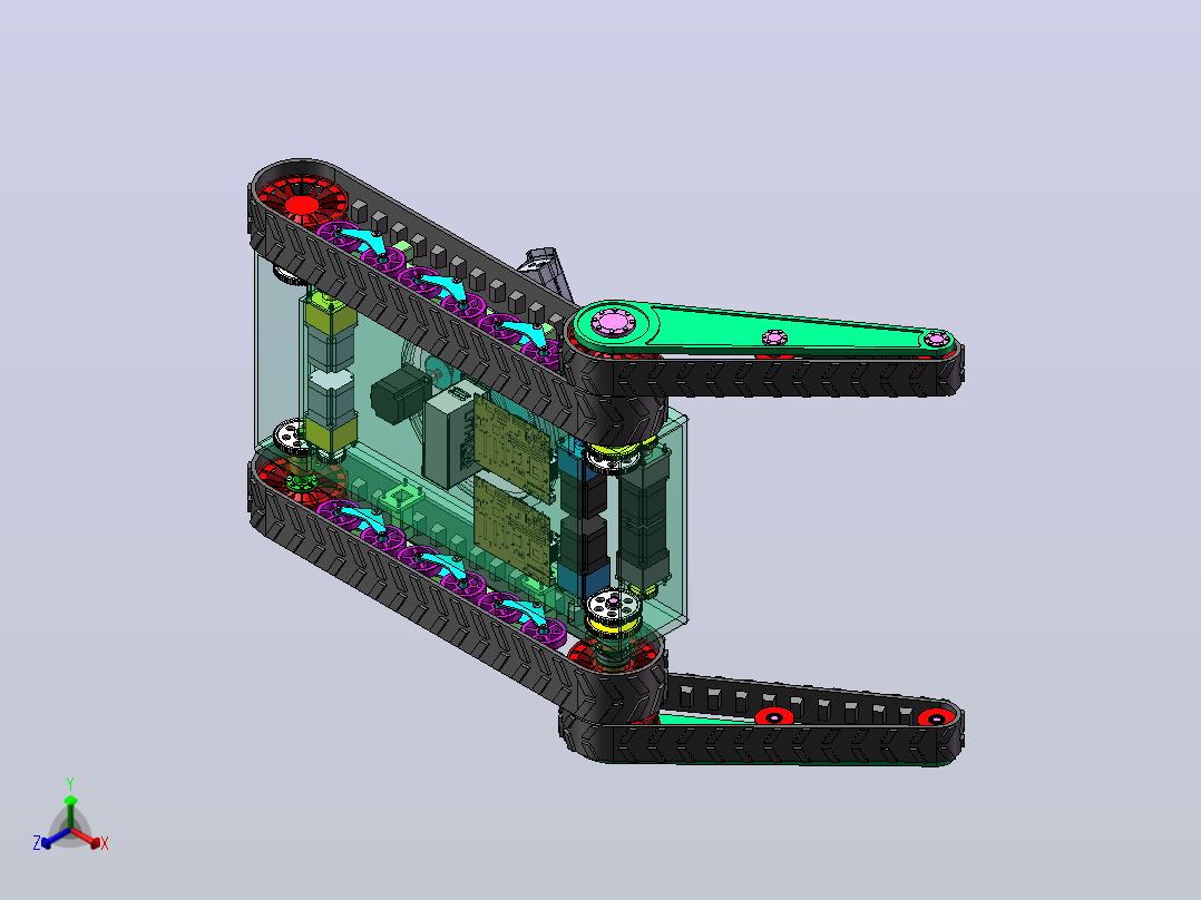 履带式越障机器人设计（SW+CAD+说明书+matelable仿真）正等轴测图