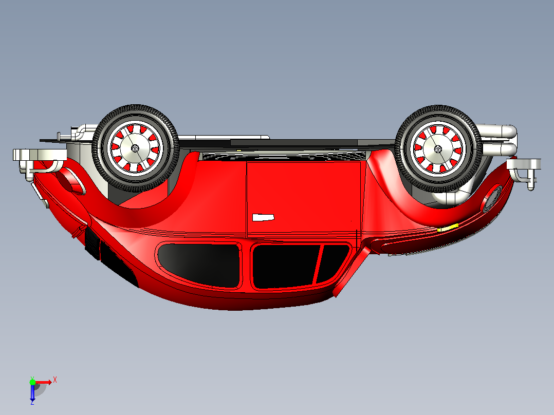 红色甲壳虫轿车CATIA V5 r21模型俯视图
