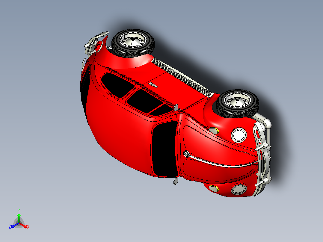 红色甲壳虫轿车CATIA V5 r21模型正等轴测图