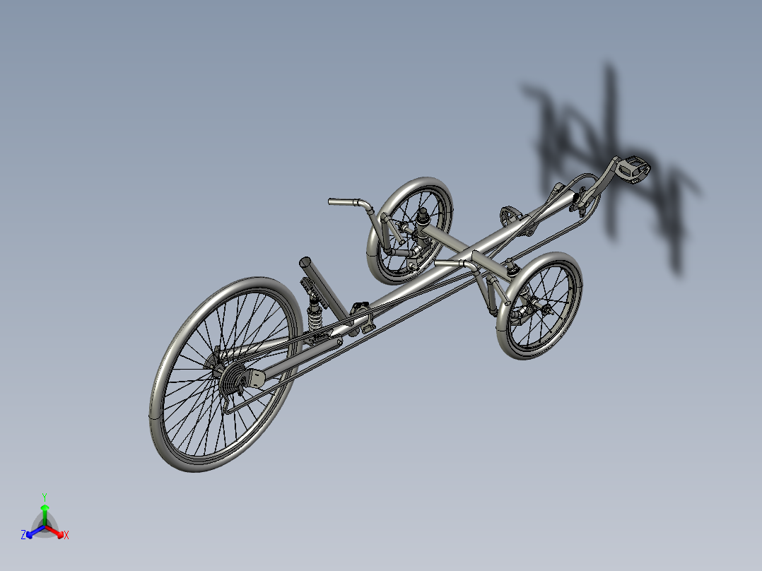 伏卧三轮车正等轴测图