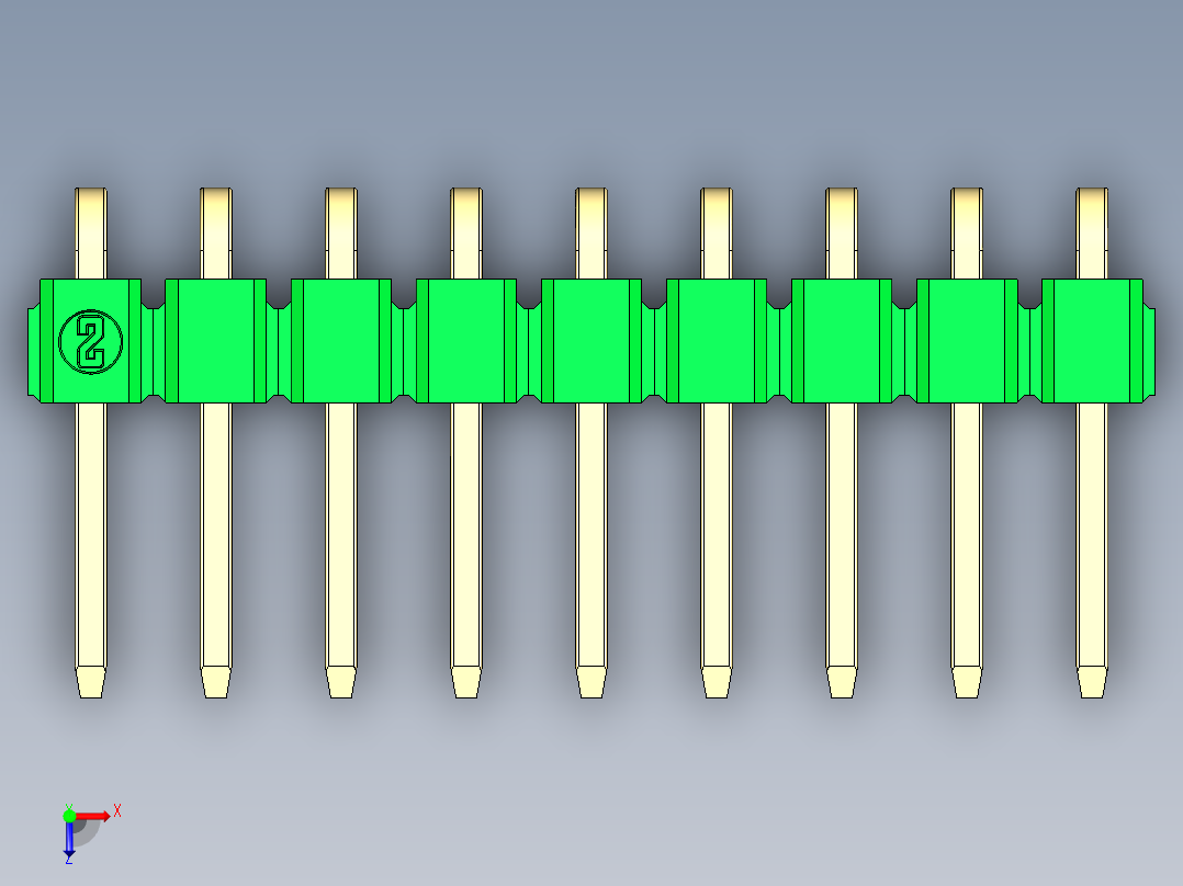 彩色公排针 100mil 2.54mm 系列-DS1022_green_1x09p_100mil_TypeD_rev1.0俯视图