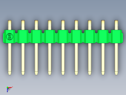 彩色公排针 100mil 2.54mm 系列-DS1022_green_1x09p_100mil_TypeD_rev1.0俯视缩略图