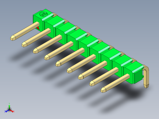 彩色公排针 100mil 2.54mm 系列-DS1022_green_1x09p_100mil_TypeD_rev1.0正等轴测缩略图