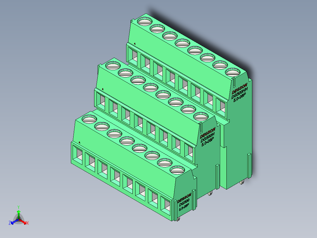 DEGSON DG500 系列 5.05.087.62mm 接线端子-DG500A3-5.0-24P-14-00AH正等轴测图