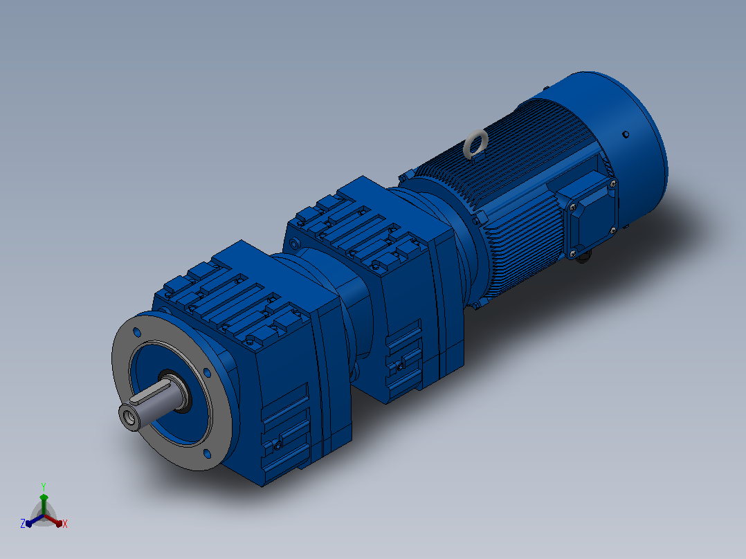RF27R17法兰轴伸式组合型斜齿轮减速机RF27R17-Y0.18-4P-63-M1-0°-Φ140正等轴测图