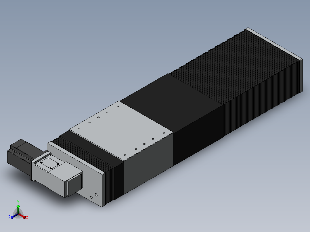 直线模组DMBF100-RTCR（右折直连带电机座）[DMBF220-L45S500-DT750-A2U-RTCR]正等轴测图
