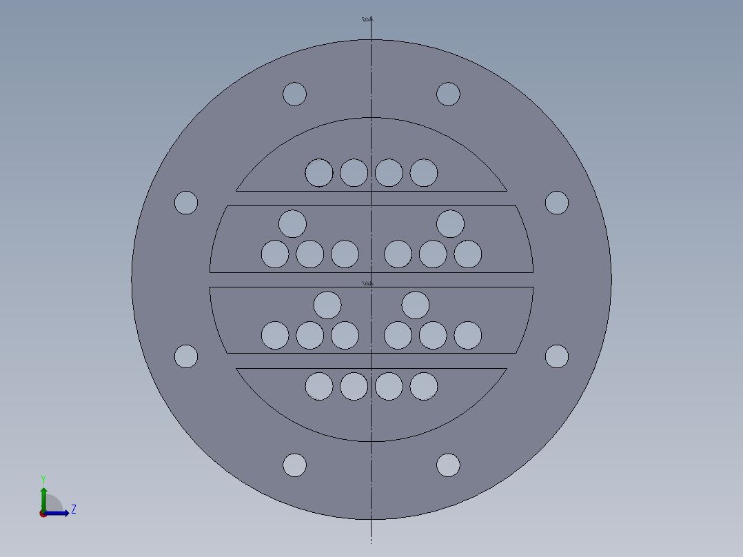 管壳式换热器。直径8英寸，6个通道左视图