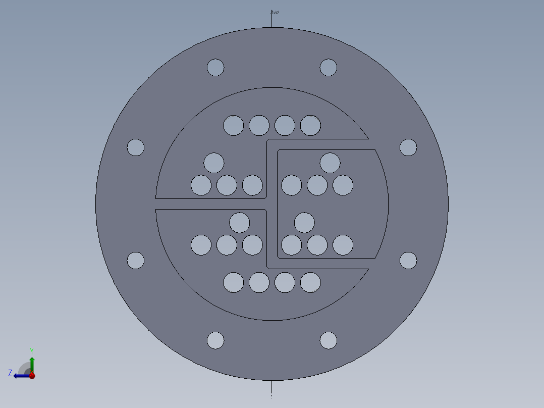 管壳式换热器。直径8英寸，6个通道右视图