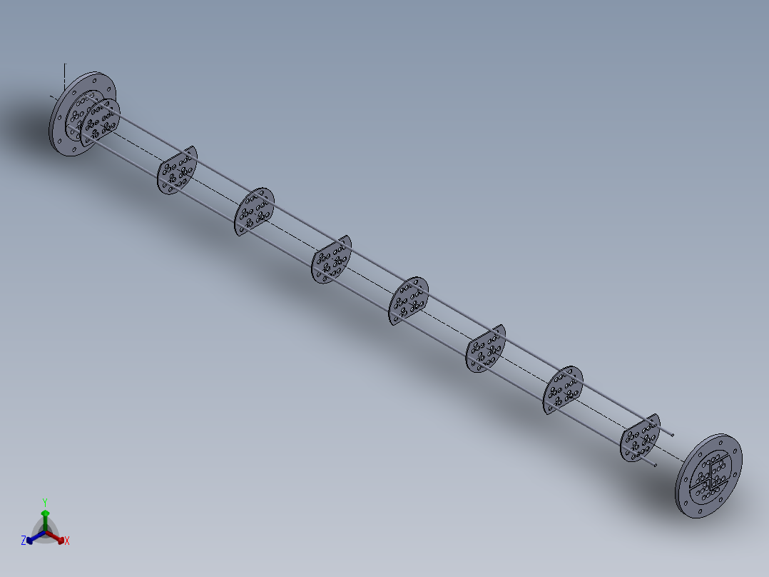 管壳式换热器。直径8英寸，6个通道正等轴测图