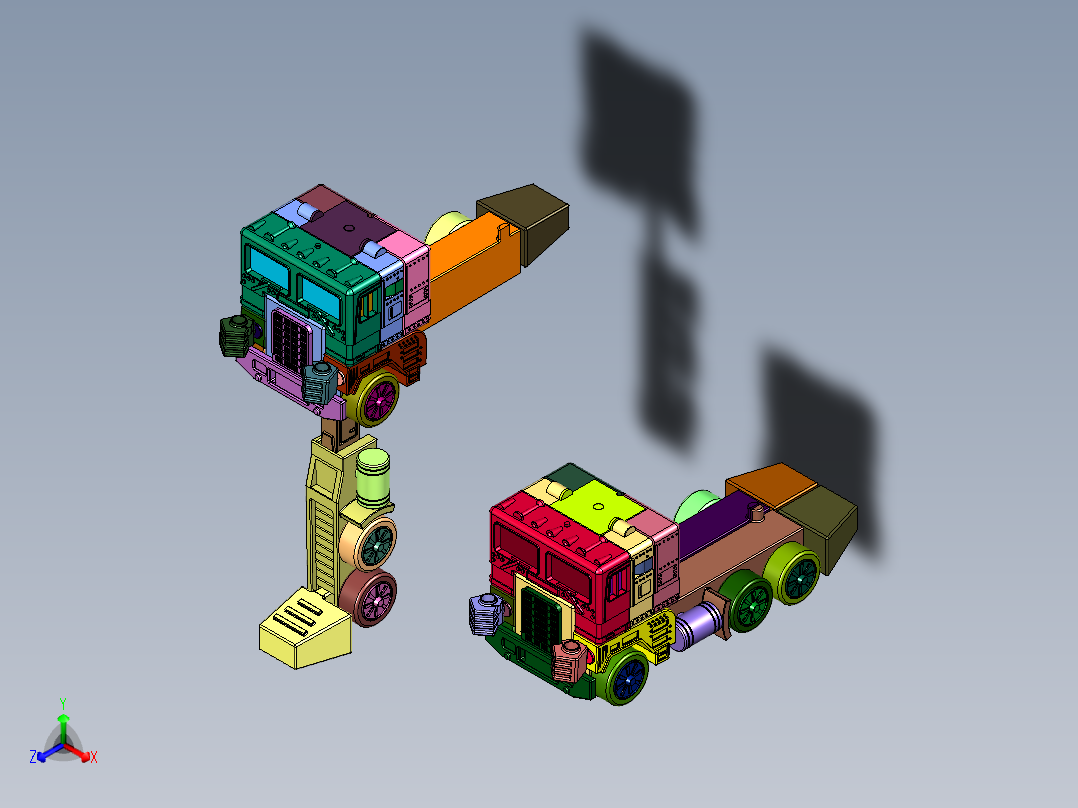 大卡车擎天柱机器人玩具正等轴测图
