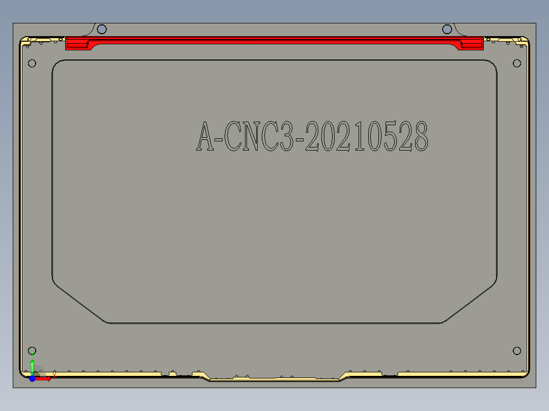 电脑A面金属外壳铣HINGE转轴UG程序模型前视图