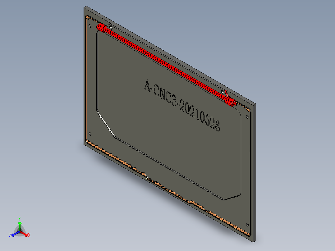 电脑A面金属外壳铣HINGE转轴UG程序模型正等轴测图