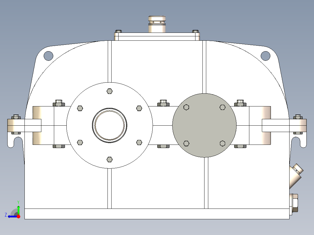 同轴式二级斜齿圆柱齿轮减速器3D模型右视图