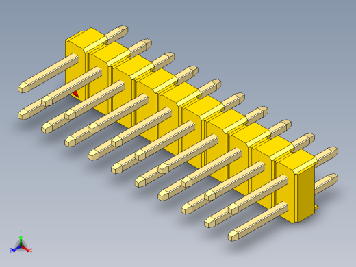 彩色公头100mil（2.54mm）系列-DS1021_yellow_2x10p_100mil_Type1_rev1.0正等轴测缩略图