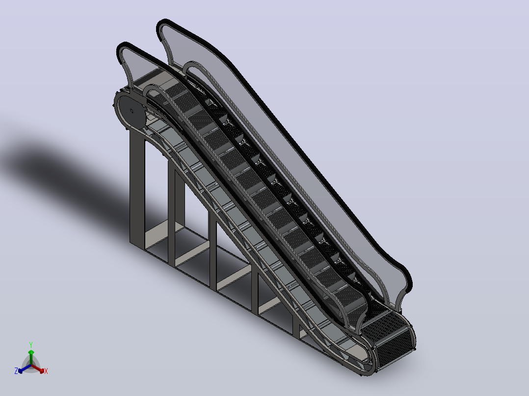 SolidWorks自动扶梯驱动装配和动画正等轴测图
