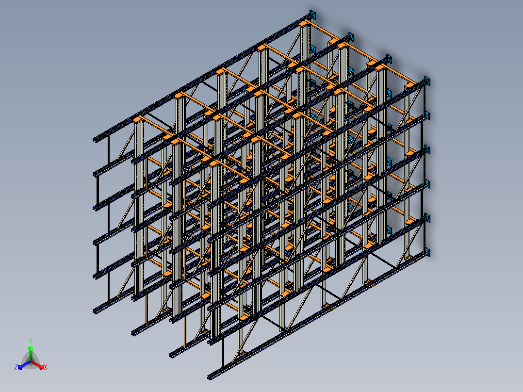 穿梭式托盘货架3D数模图纸+STP格式主视图