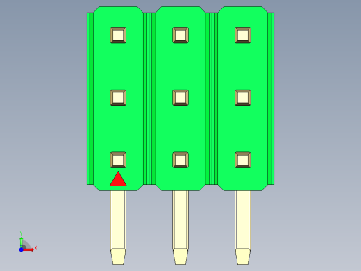 彩色公排针 100mil 2.54mm 系列-DS1022_green_3x03p_100mil_TypeD_rev1.0前视缩略图