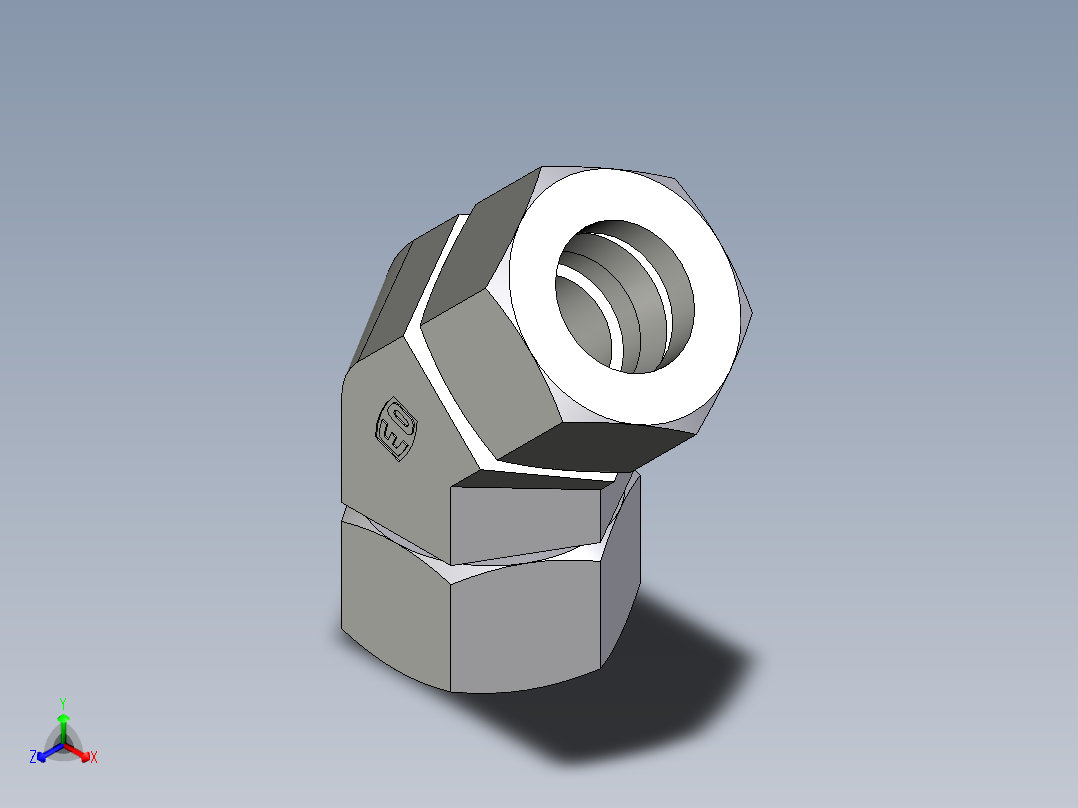 卡套式工业通用硬管接头EO_Swivel_nut_45_deg_elbow_EV30ZSCF正等轴测图