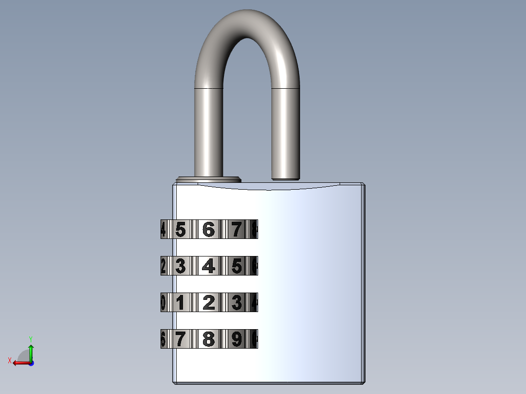 密码挂锁3D图纸 Solidworks设计后视图