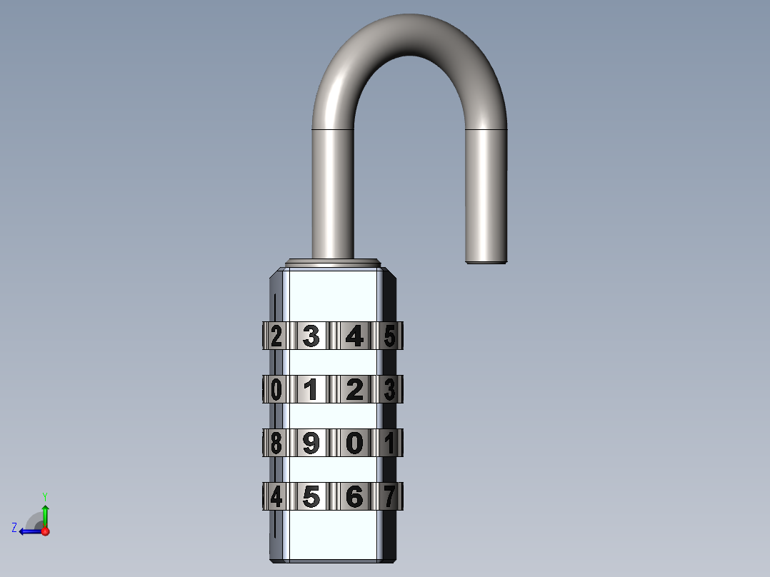 密码挂锁3D图纸 Solidworks设计右视图