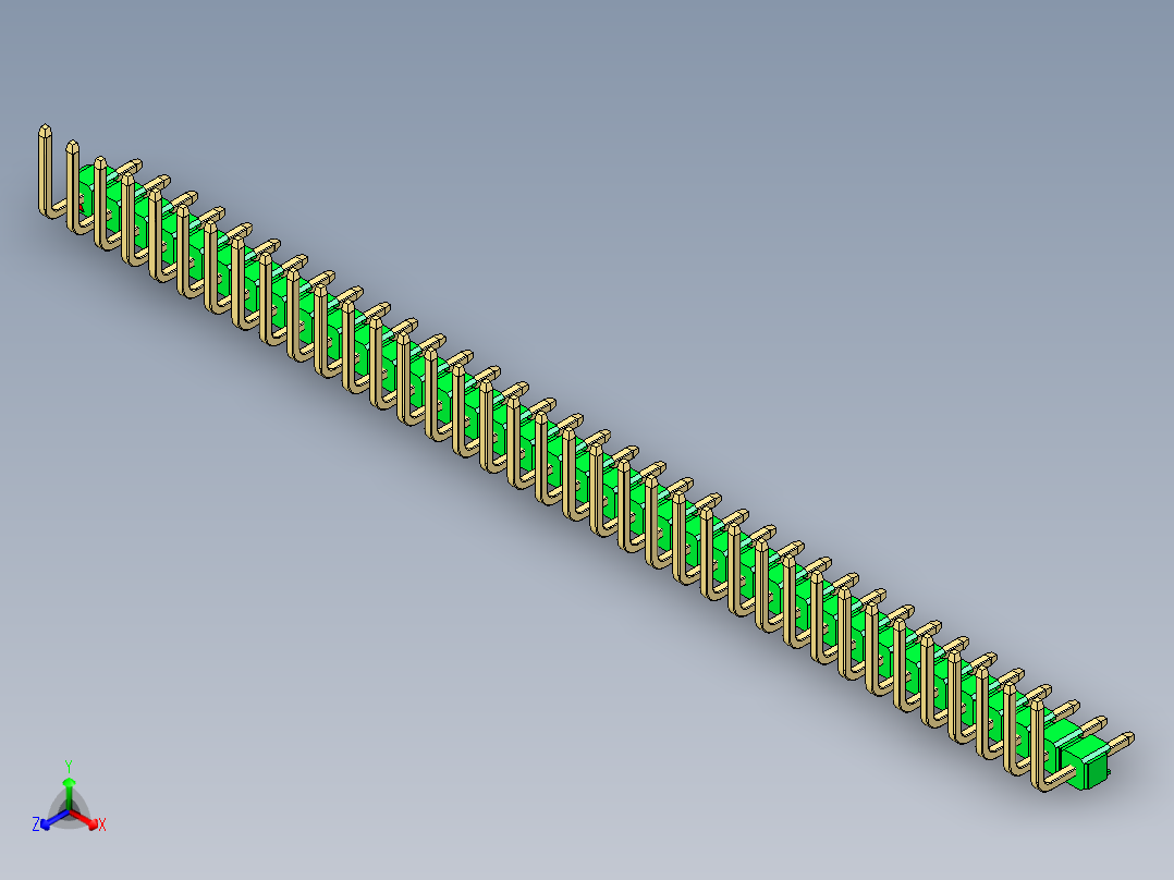 彩色公排针 100mil 2.54mm 系列-DS1022_green_37p_100mil_TypeU_rev1.0主视图