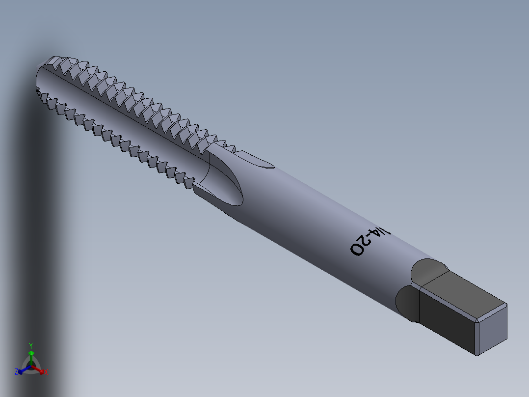 标准英制丝锥-Hand Tap 1-4 20 N3正等轴测图