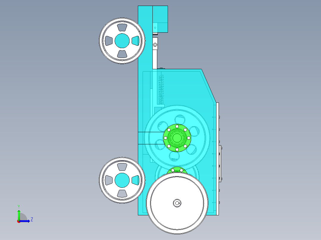 φ360齿轮齿条钢筋切断机的设计-含三维catia-没说明书左视图