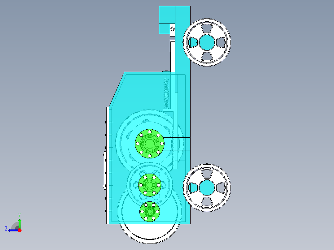φ360齿轮齿条钢筋切断机的设计-含三维catia-没说明书右视图