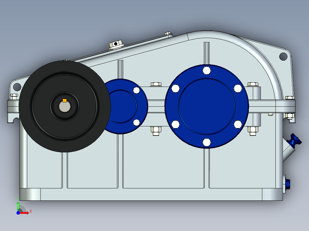 JX628-二级齿轮减速器的设计三维建模和运动仿真视频-Creo前视图