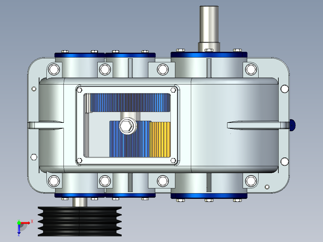 JX628-二级齿轮减速器的设计三维建模和运动仿真视频-Creo俯视图