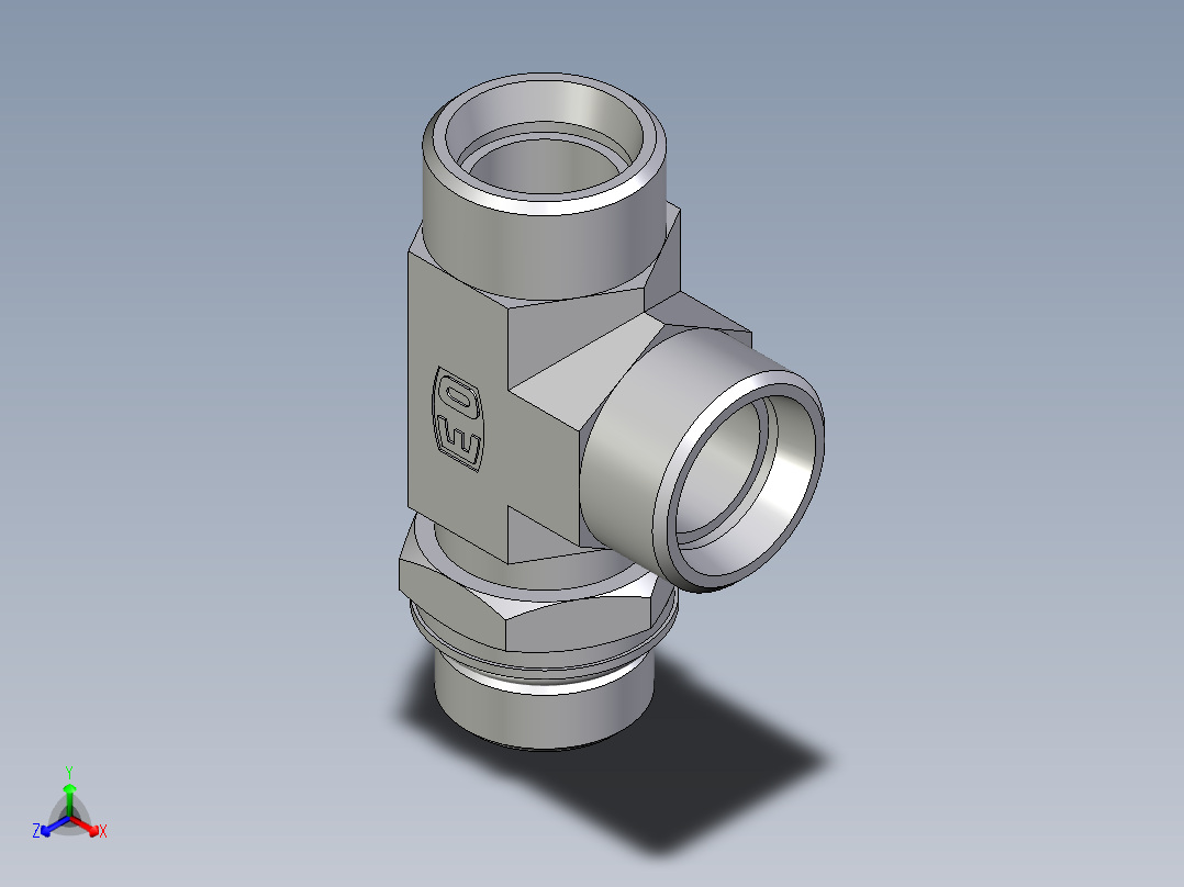 卡套式工业通用硬管接头EO_Adjustable_locknut_run_tee_LEE22LM27X2OROMDCF主视图