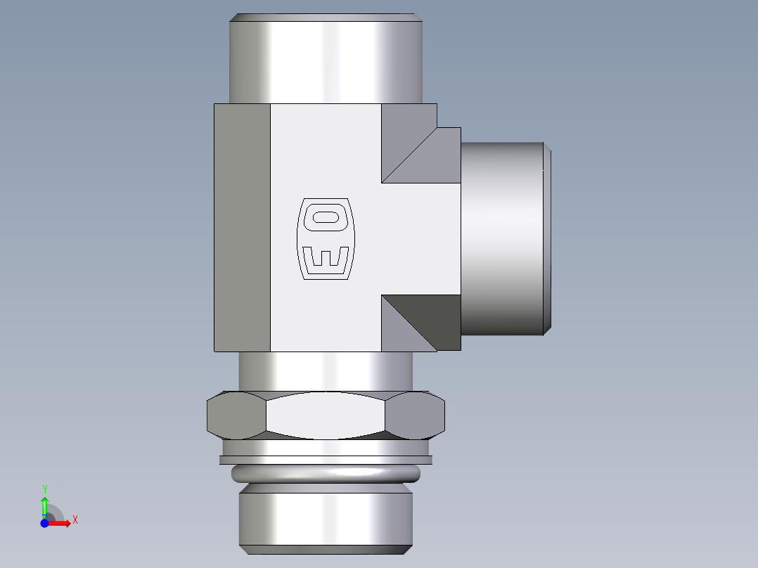 卡套式工业通用硬管接头EO_Adjustable_locknut_run_tee_LEE22LM27X2OROMDCF前视图