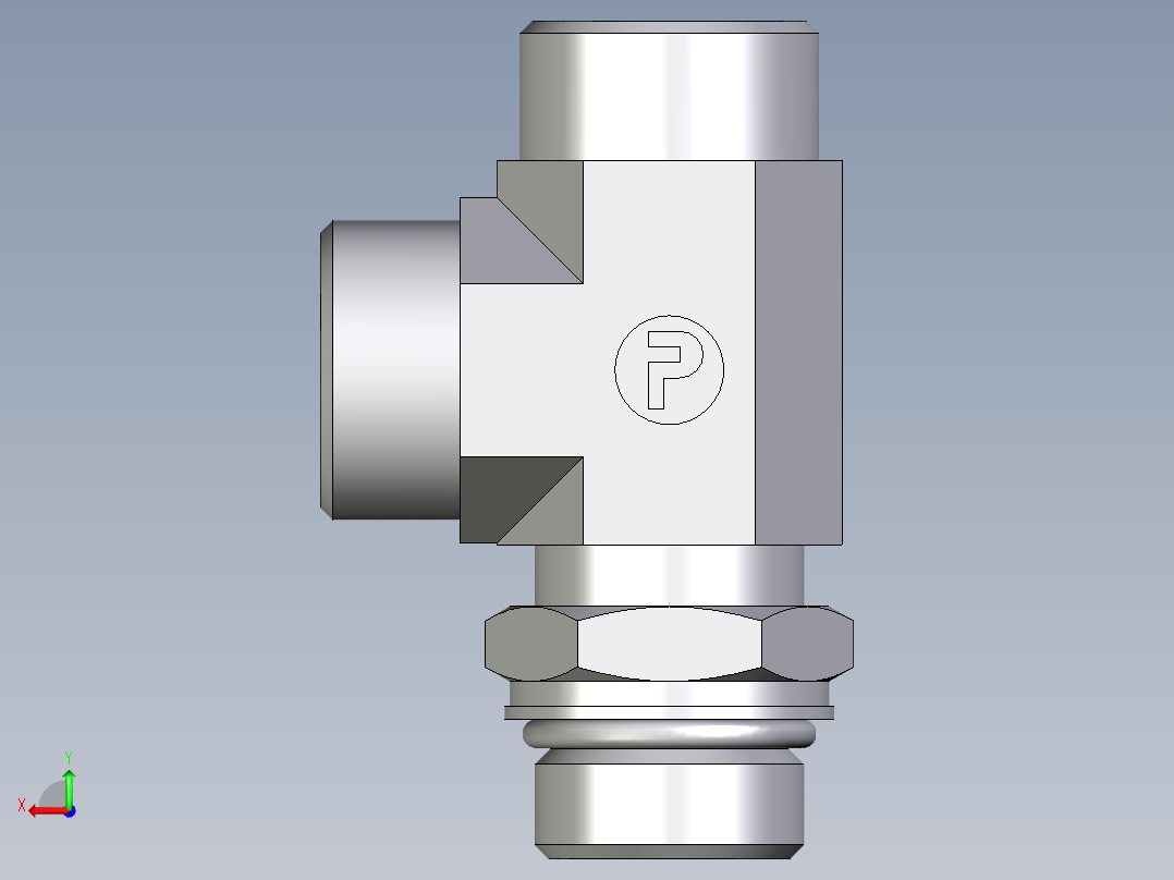 卡套式工业通用硬管接头EO_Adjustable_locknut_run_tee_LEE22LM27X2OROMDCF后视图