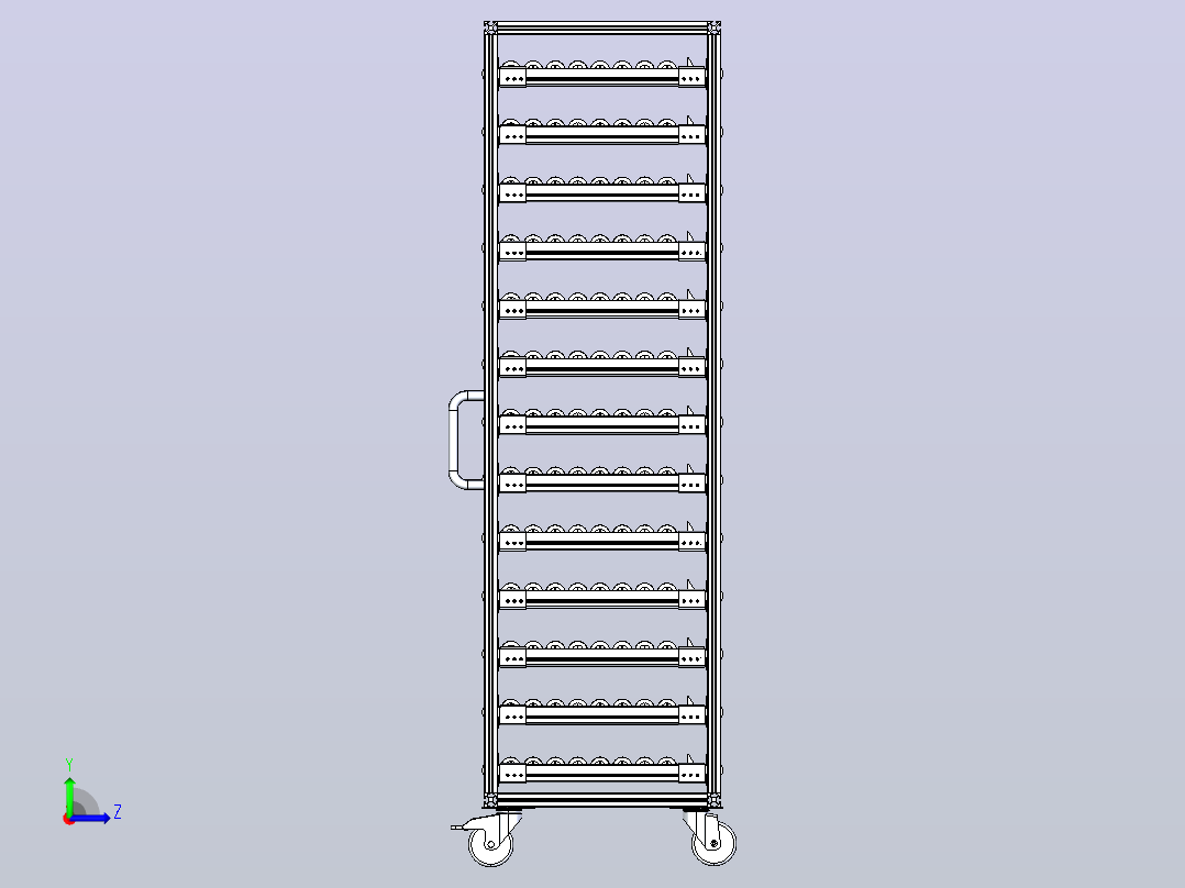 多层手推车3D图纸 STEP格式左视图