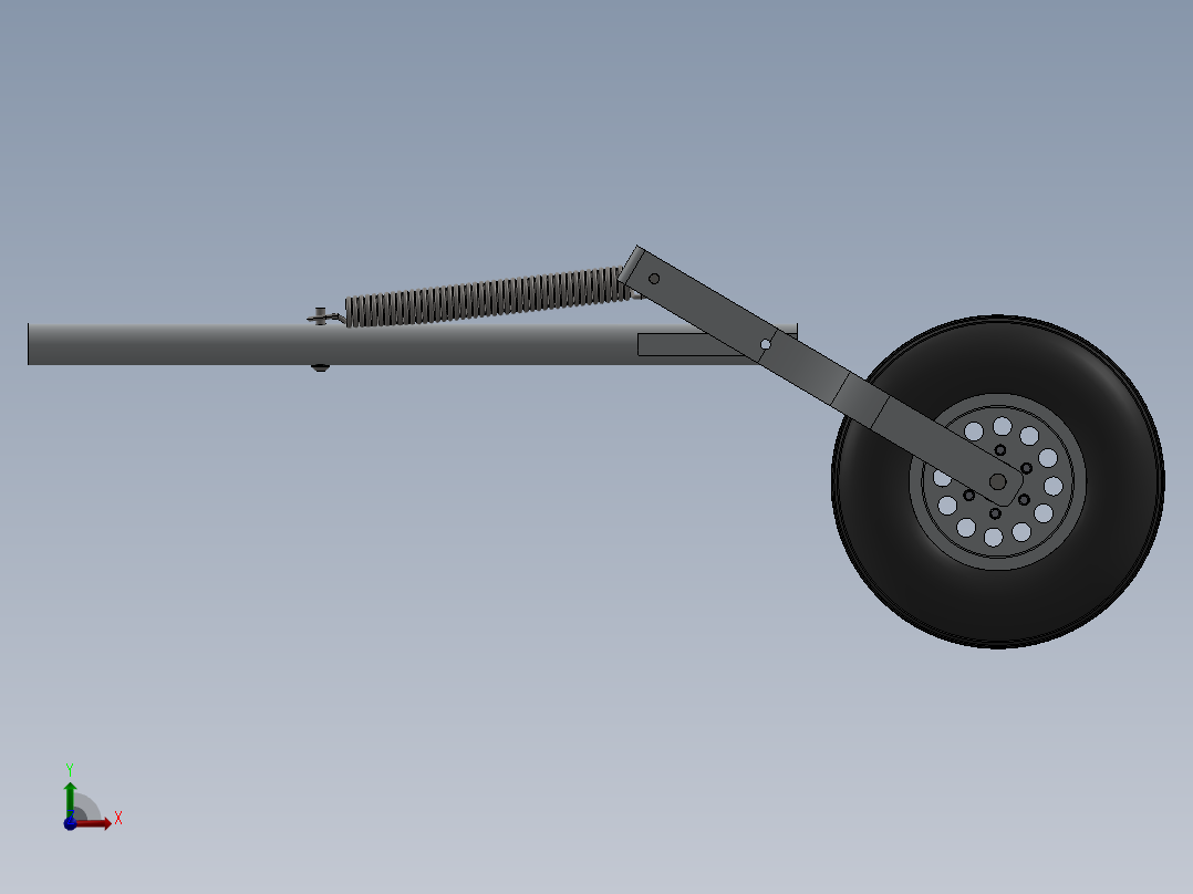 固定翼无人机用带轮可伸缩起落架前视图
