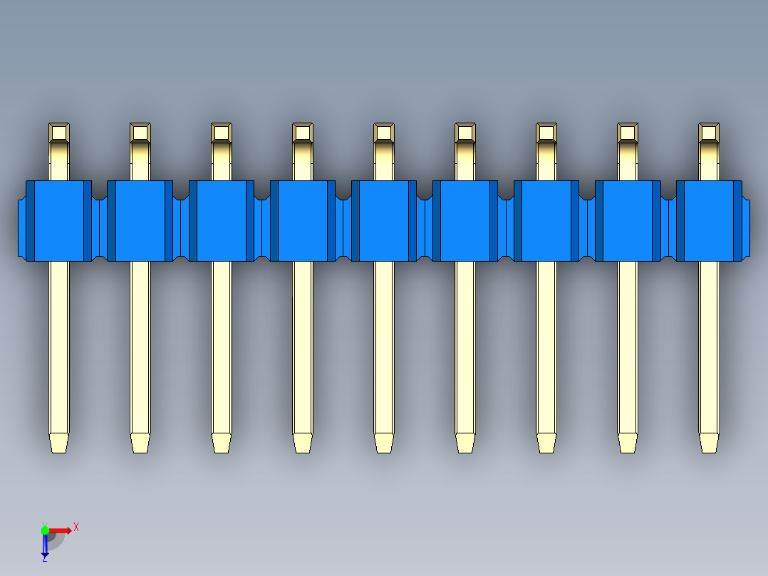彩色公排针 100mil 2.54mm 系列-DS1022_blue_18p_100mil_TypeSMT_rev1.0俯视图