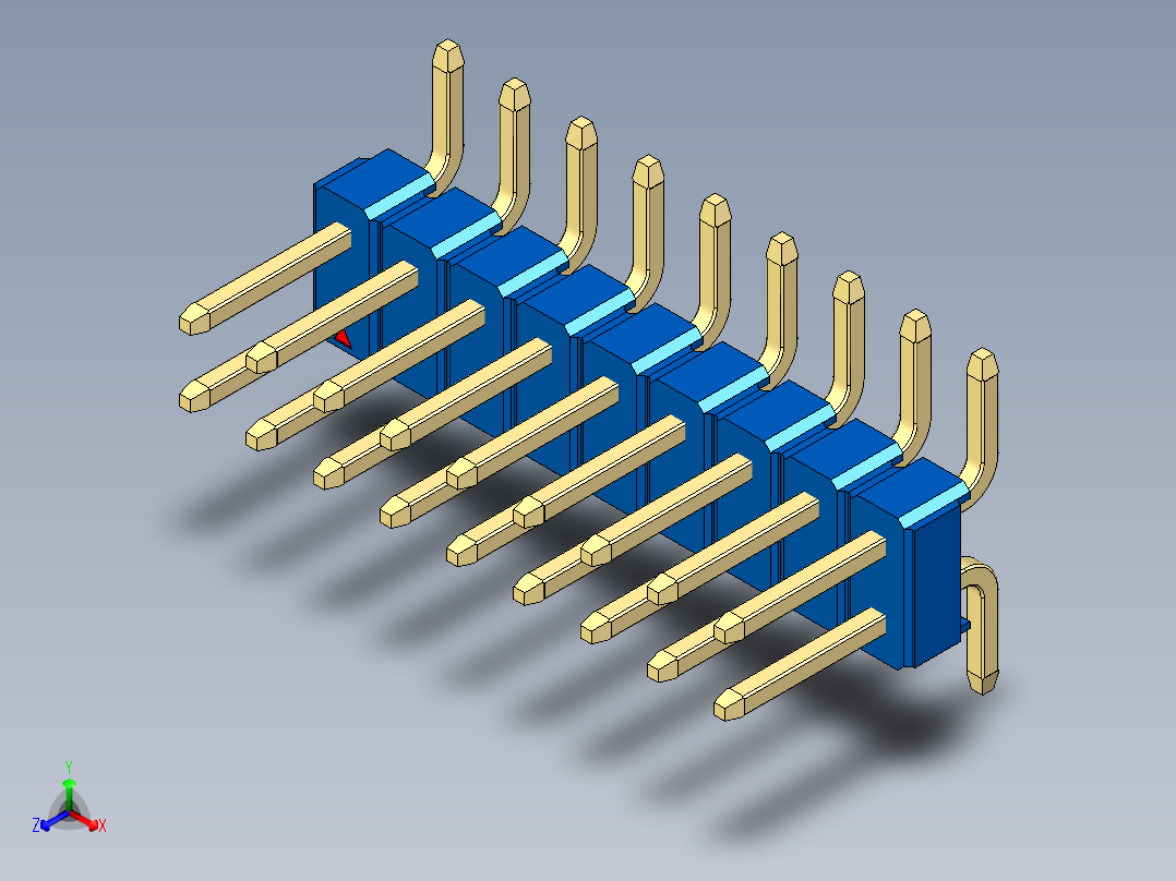 彩色公排针 100mil 2.54mm 系列-DS1022_blue_18p_100mil_TypeSMT_rev1.0正等轴测图