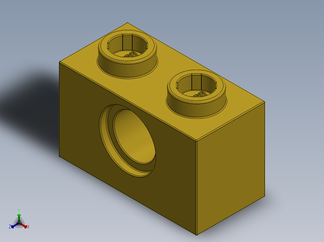 乐高机械组积木（横梁）-370024 Bright Yellow Technic Brick 1 x 2 with Hole正等轴测图
