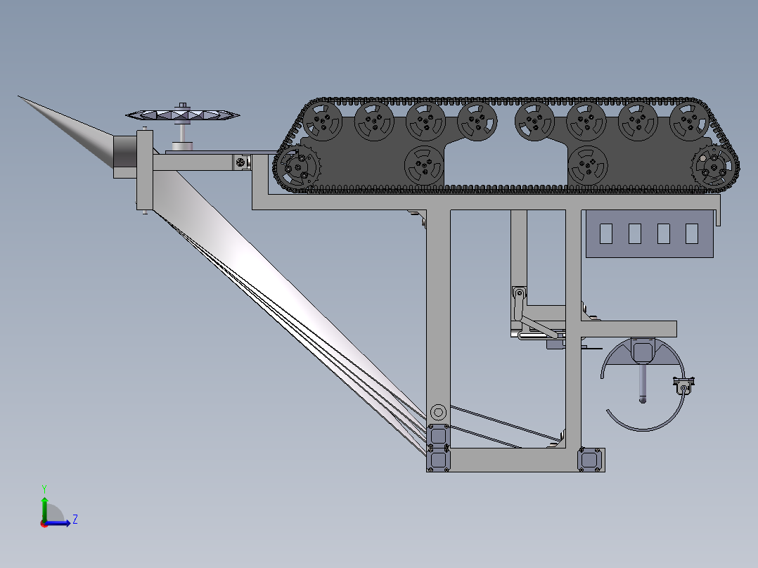 履带自行走韭菜收割打捆机左视图