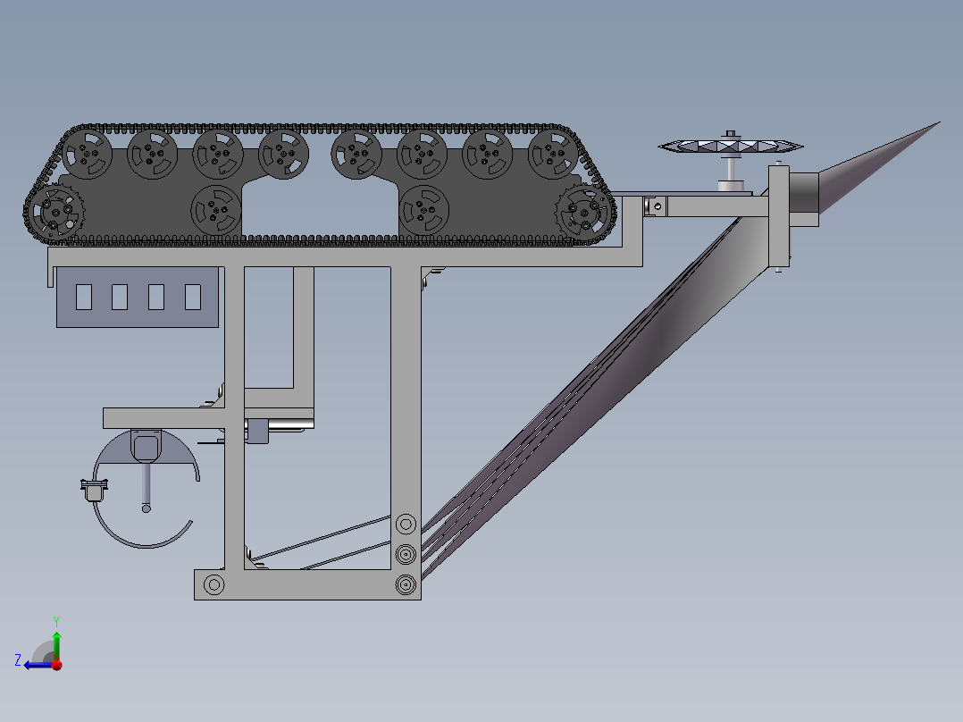履带自行走韭菜收割打捆机右视图