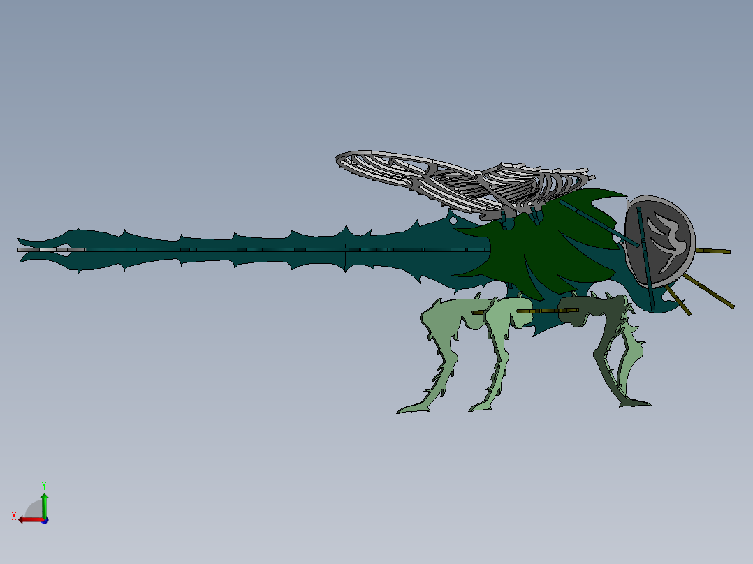 蜻蜓钣金拼图 3D模型SolidWorks三维设计图左视图